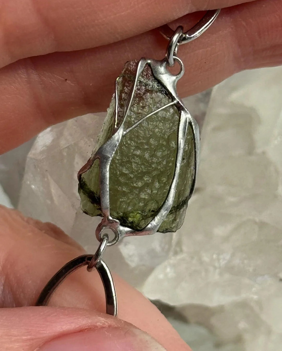 Moldavite bracelet with chunky oval-link chain and 0.8g Chlum stone