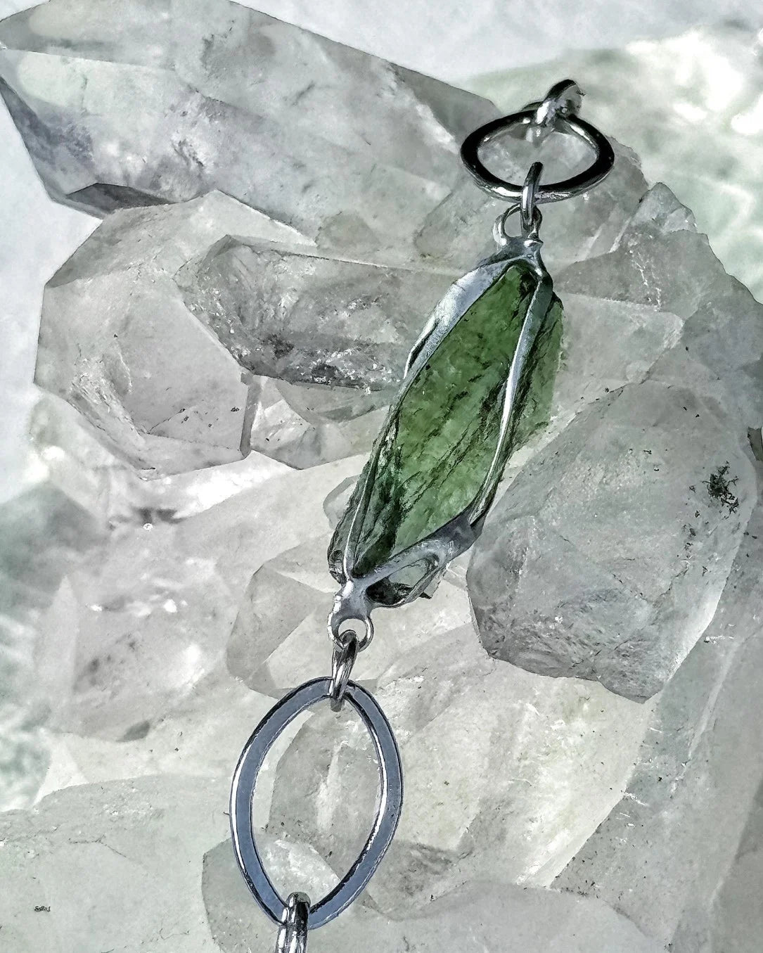 Moldavite bracelet with chunky oval-link chain and 0.8g Chlum stone