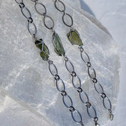 Moldavite bracelet with chunky oval-link chain and 0.8g Chlum stone