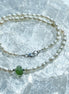 Natural drilled 0.4g Chlum Moldavite necklace with freshwater pearls and sterling silver.