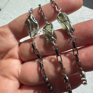 Transparent Chlum Moldavite bracelet with a square-link chain