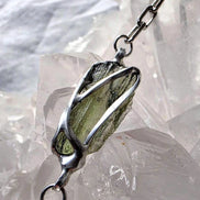 Transparent Chlum Moldavite bracelet with a square-link chain  