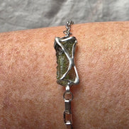 Transparent Chlum Moldavite bracelet with a square-link chain