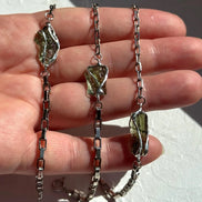 Transparent Chlum Moldavite bracelet with a square-link chain