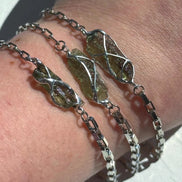 Transparent Chlum Moldavite bracelet with a square-link chain
