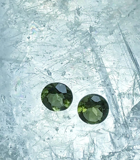Pair of genuine 5 mm faceted green Moldavites from Chlum, Czech