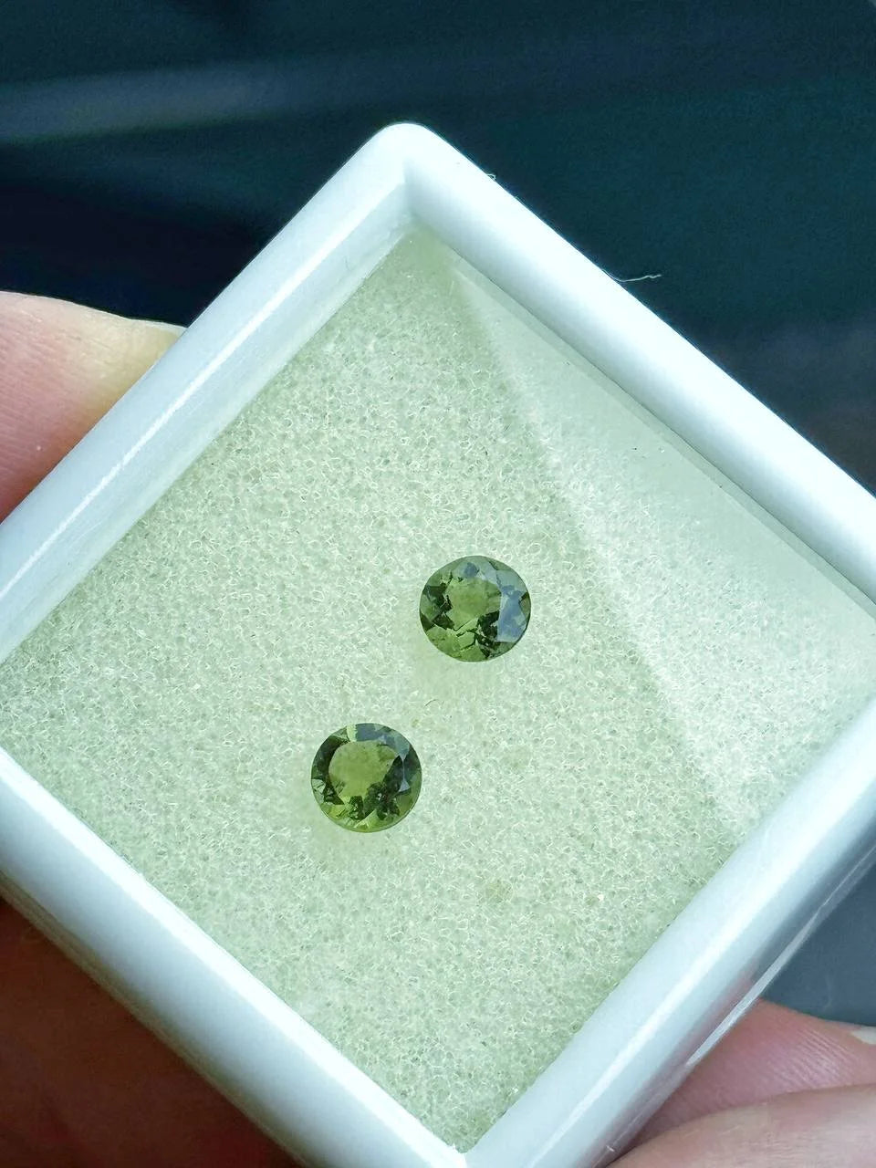 Pair of genuine 5 mm faceted green Moldavites from Chlum, Czech