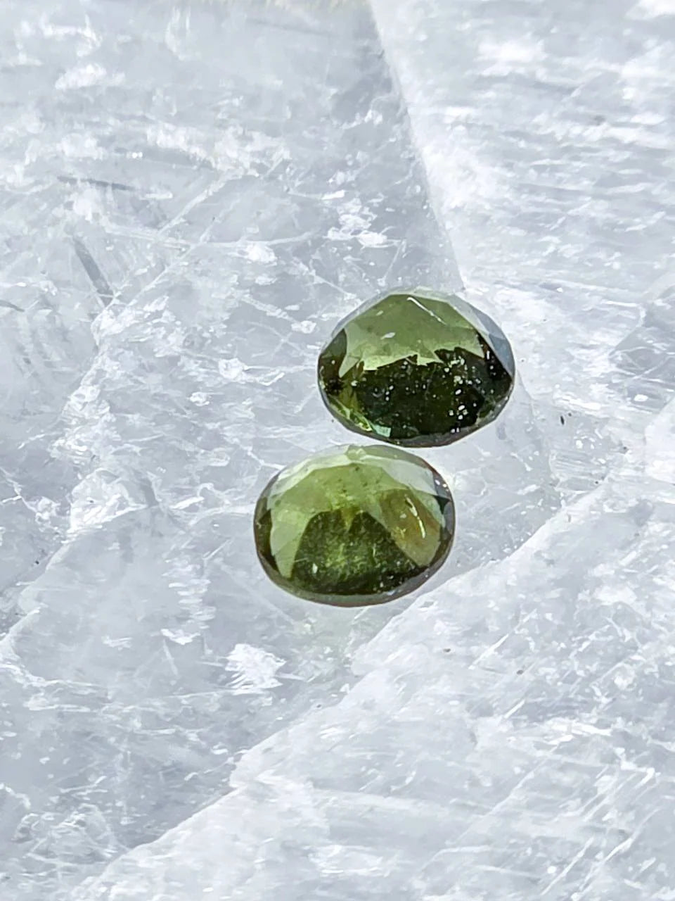 Pair of genuine 5 mm faceted green Moldavites from Chlum, Czech