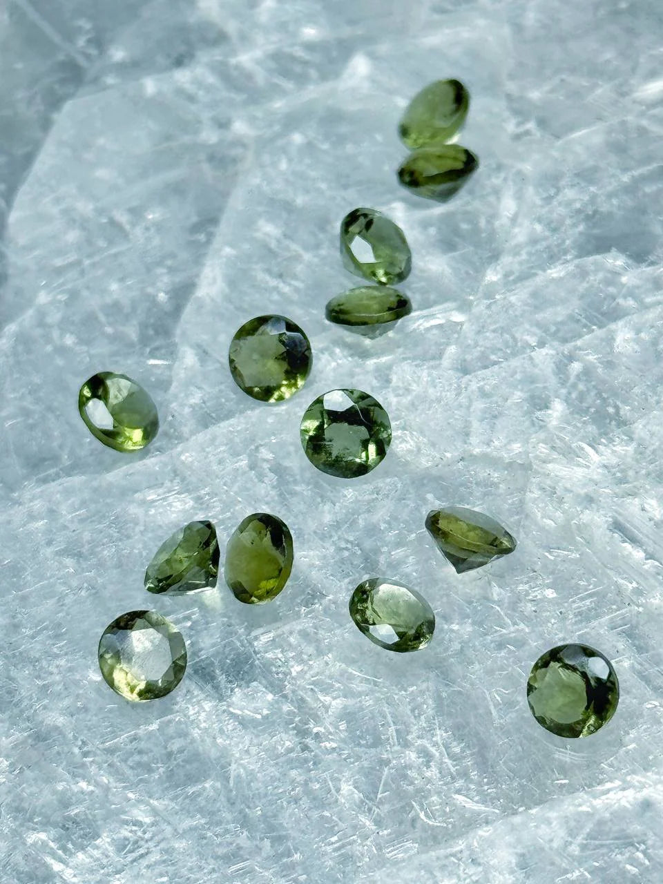 Pair of genuine 5 mm faceted green Moldavites from Chlum, Czech