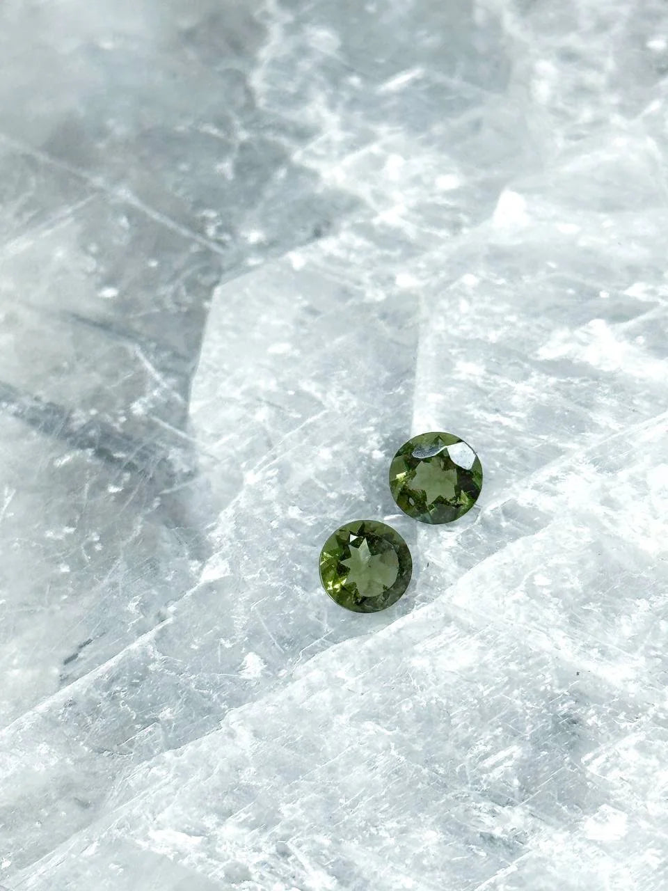 Pair of genuine 5 mm faceted green Moldavites from Chlum, Czech