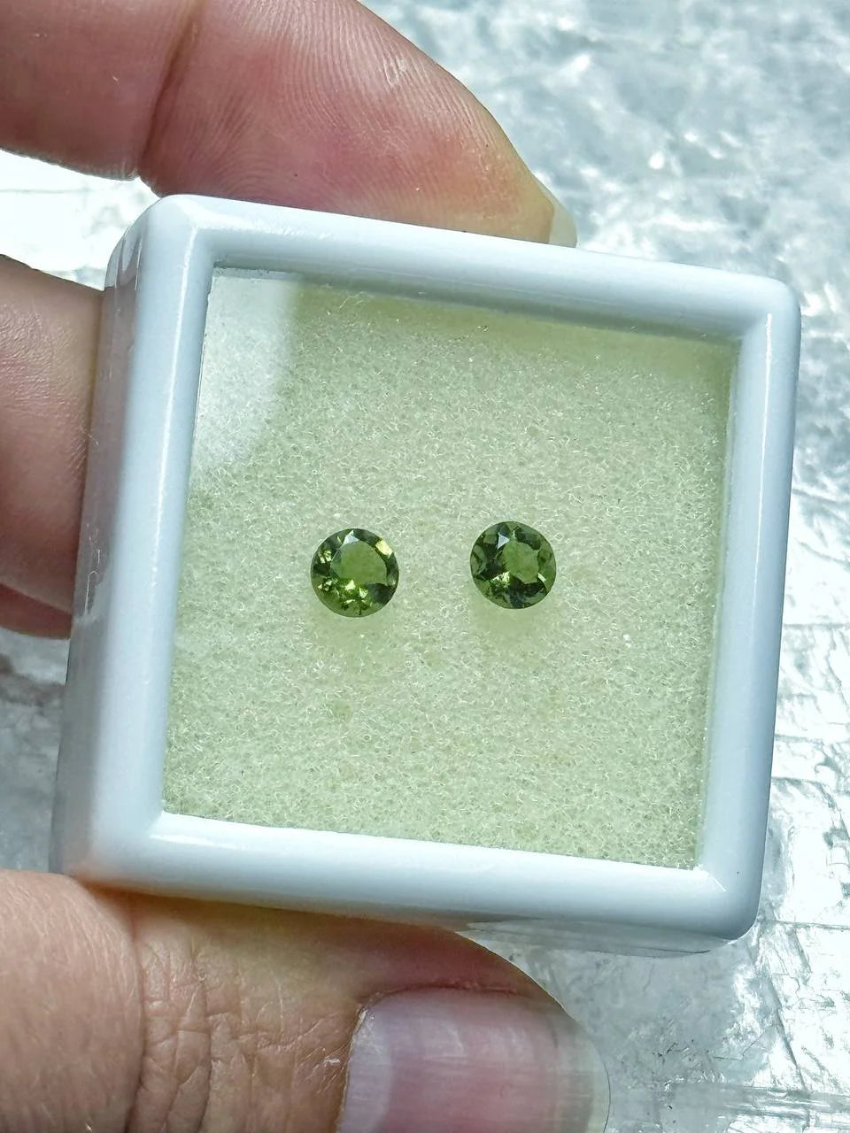 Pair of genuine 5 mm faceted green Moldavites from Chlum, Czech