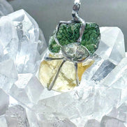 Pendant with a genuine 2.56 g natural Moldavite from Chlum, Czech Republic, Libyan Desert Glass and Herkimer diamond.