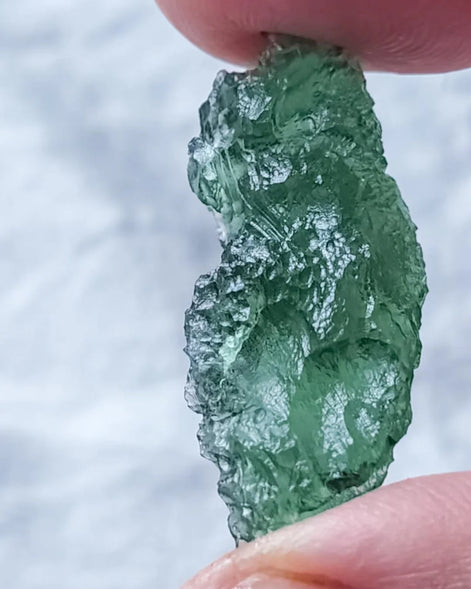 Transparent apple-green natural Moldavite weighing 3.84 g from Nesměň, Czech Republic