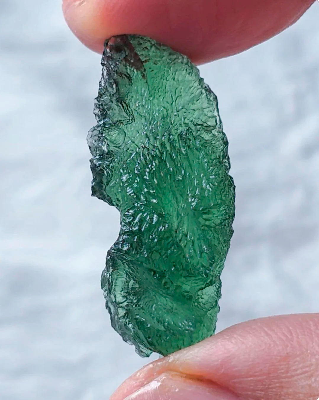 Transparent apple-green natural Moldavite weighing 3.84 g from Nesměň, Czech Republic