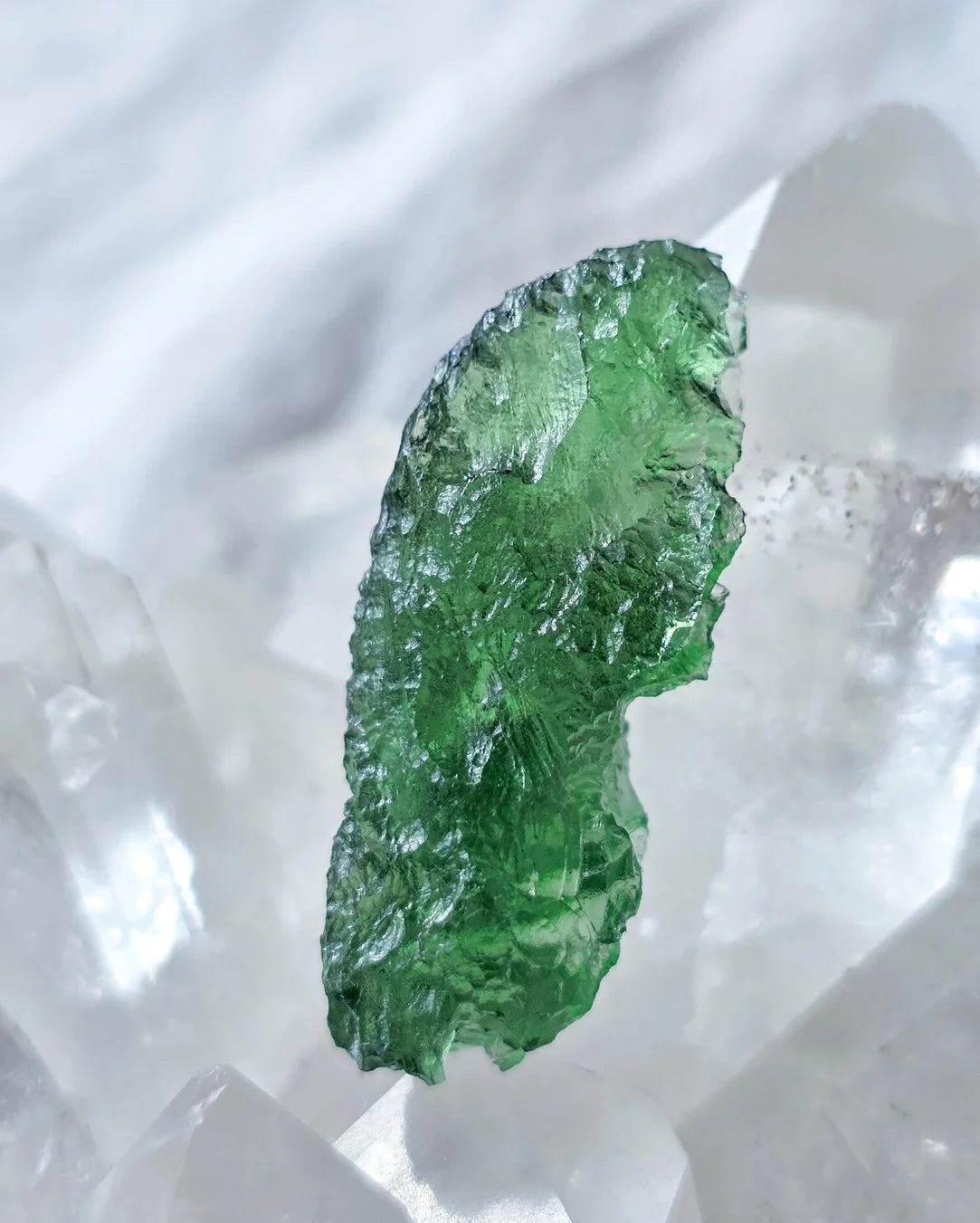 Transparent apple-green natural Moldavite weighing 3.84 g from Nesměň, Czech Republic