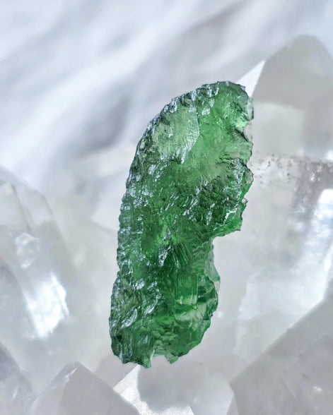Transparent apple-green natural Moldavite weighing 3.84 g from Nesměň, Czech Republic