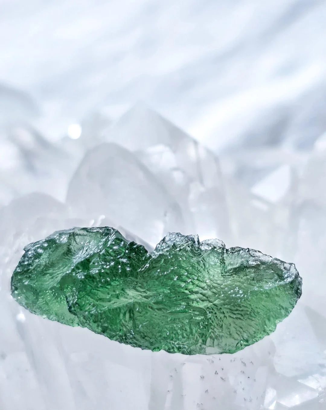 Transparent apple-green natural Moldavite weighing 3.84 g from Nesměň, Czech Republic