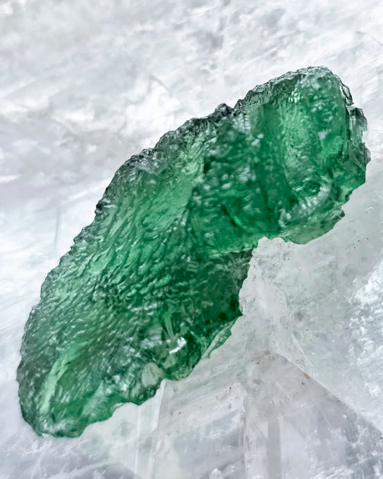 Transparent apple-green natural Moldavite weighing 3.84 g from Nesměň, Czech Republic