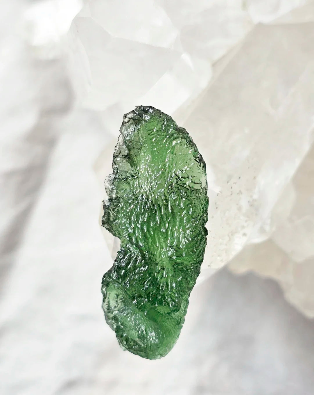 Transparent apple-green natural Moldavite weighing 3.84 g from Nesměň, Czech Republic