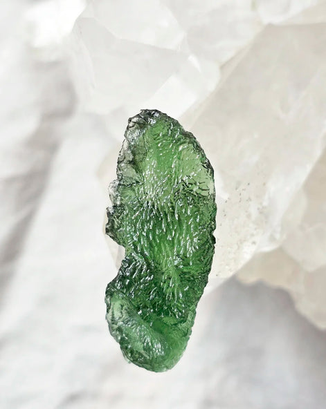 Transparent apple-green natural Moldavite weighing 3.84 g from Nesměň, Czech Republic