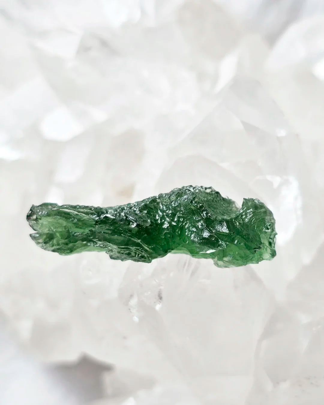 Transparent apple-green natural Moldavite weighing 3.84 g from Nesměň, Czech Republic
