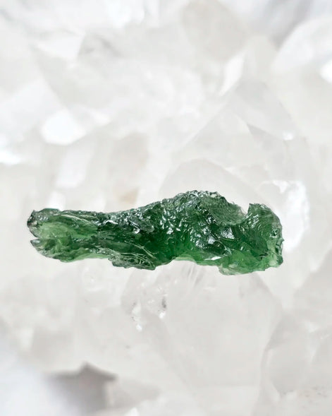 Transparent apple-green natural Moldavite weighing 3.84 g from Nesměň, Czech Republic