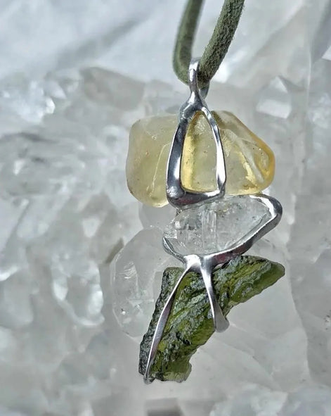 Moldavite, Libyan Desert Glass & Herkimer Pendant,1,6 g