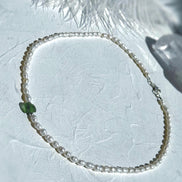 Drilled Moldavite & Freshwater Pearl Necklace, 0.4g, Chlum