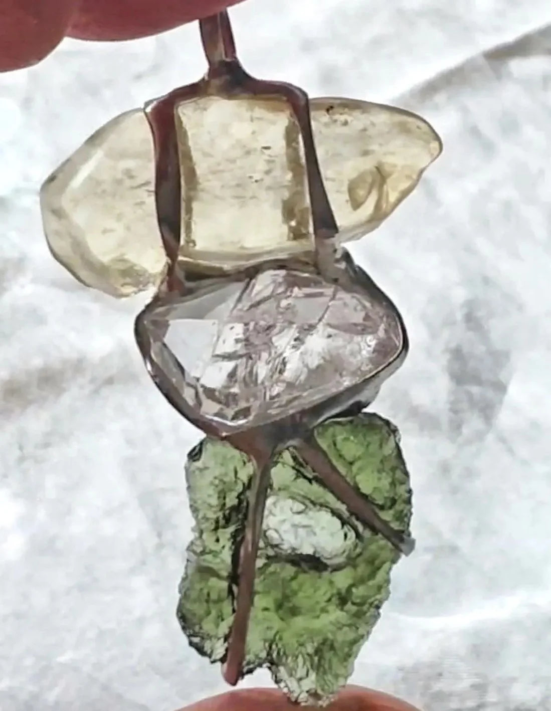 Moldavite, Libyan Desert Glass & Herkimer Pendant, 2.27g, Chlum
