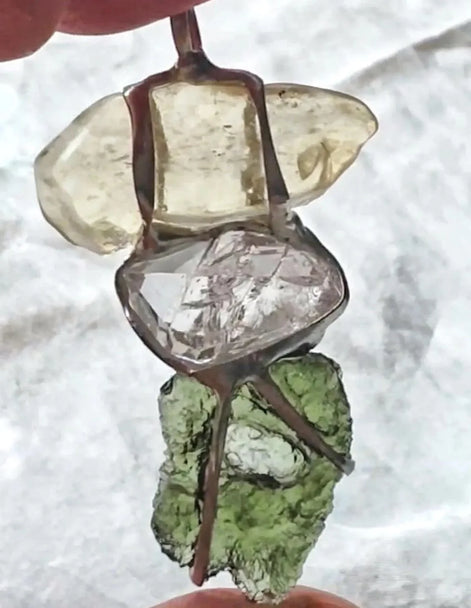 Moldavite, Libyan Desert Glass & Herkimer Pendant, 2.27g, Chlum