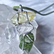 Moldavite, Libyan Desert Glass & Herkimer Pendant, 2.27g, Chlum