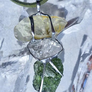 Moldavite, Libyan Desert Glass & Herkimer Pendant, 2.27g, Chlum