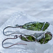 Raw Moldavite Earrings, 2.3g, Vrábče