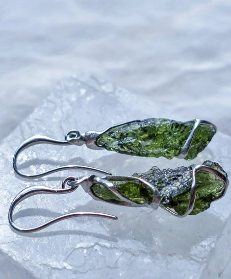 Raw Moldavite Earrings, 2.3g, Vrábče
