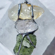 Moldavite, Libyan Desert Glass & Herkimer Pendant, 2.27g, Chlum