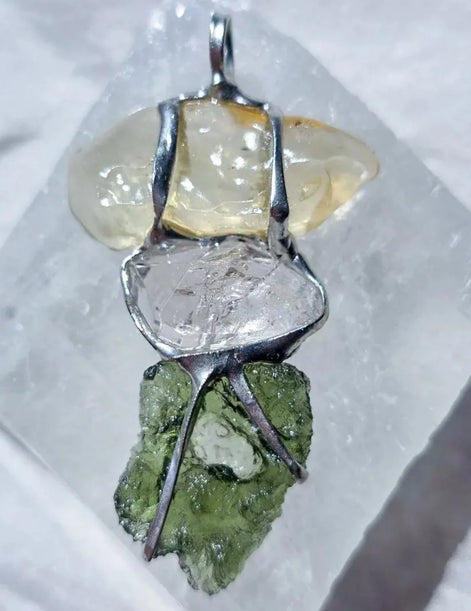 Moldavite, Libyan Desert Glass & Herkimer Pendant, 2.27g, Chlum