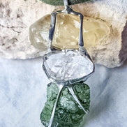 Moldavite, Libyan Desert Glass & Herkimer Pendant, 2.27g, Chlum