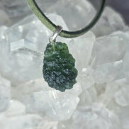 Sterling silver pendant with 3.8 g transparent pure green Moldavite from Chlum, Czech Republic.
