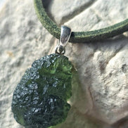 Sterling silver pendant with 3.8 g transparent pure green Moldavite from Chlum, Czech Republic.