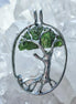 Genuine 2.32 g transparent green Moldavite tree pendant from Chlum, Czech Republic, handcrafted with copper and lead-free jewellery tin with silver admixture.