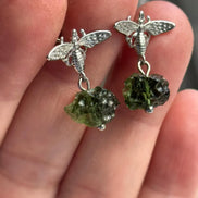 Moldavite Bee Earrings, Chlum, 1.60g