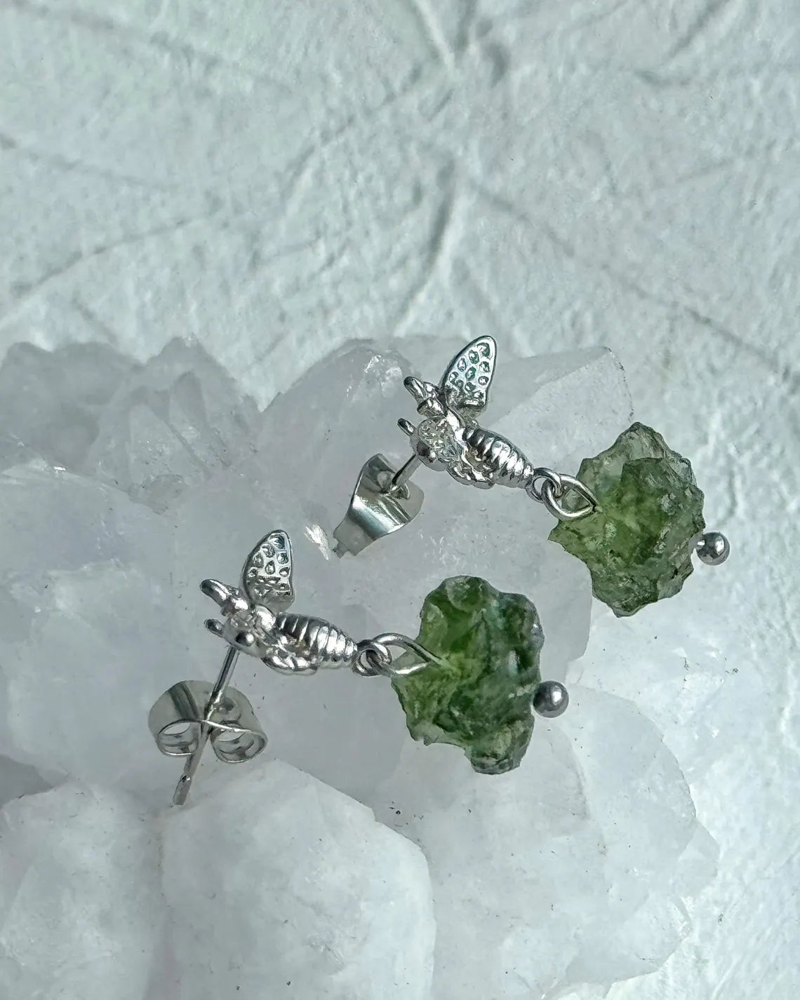 Moldavite Bee Earrings, Chlum, 1.60g