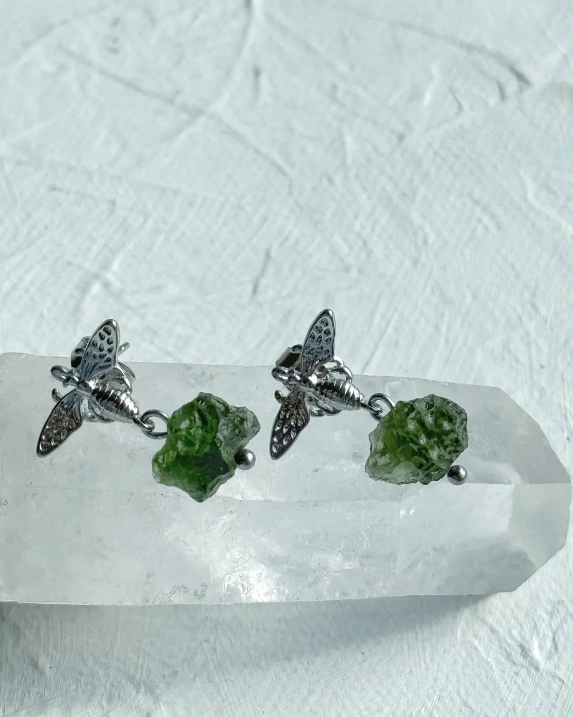 Moldavite Bee Earrings, Chlum, 1.60g