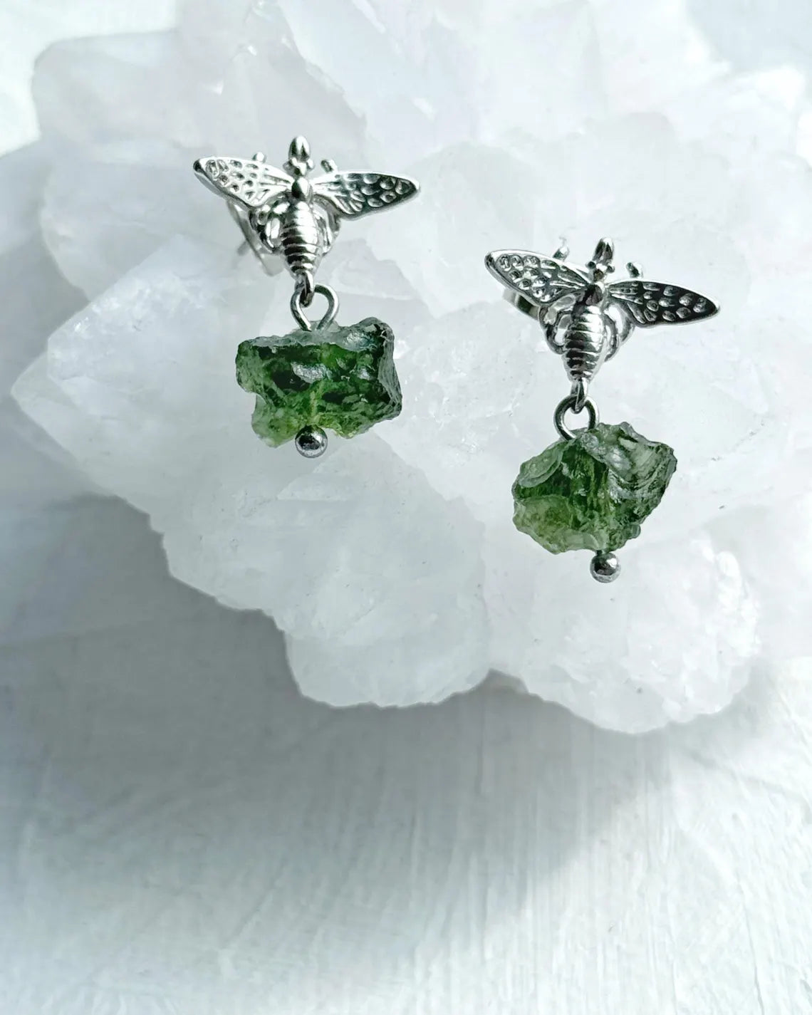 Moldavite Bee Earrings, Chlum, 1.60g