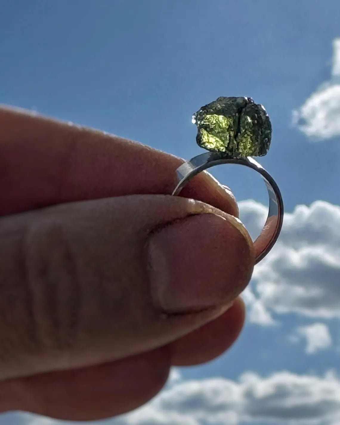 Free Size Moldavite Ring, Chlum, 0.80g