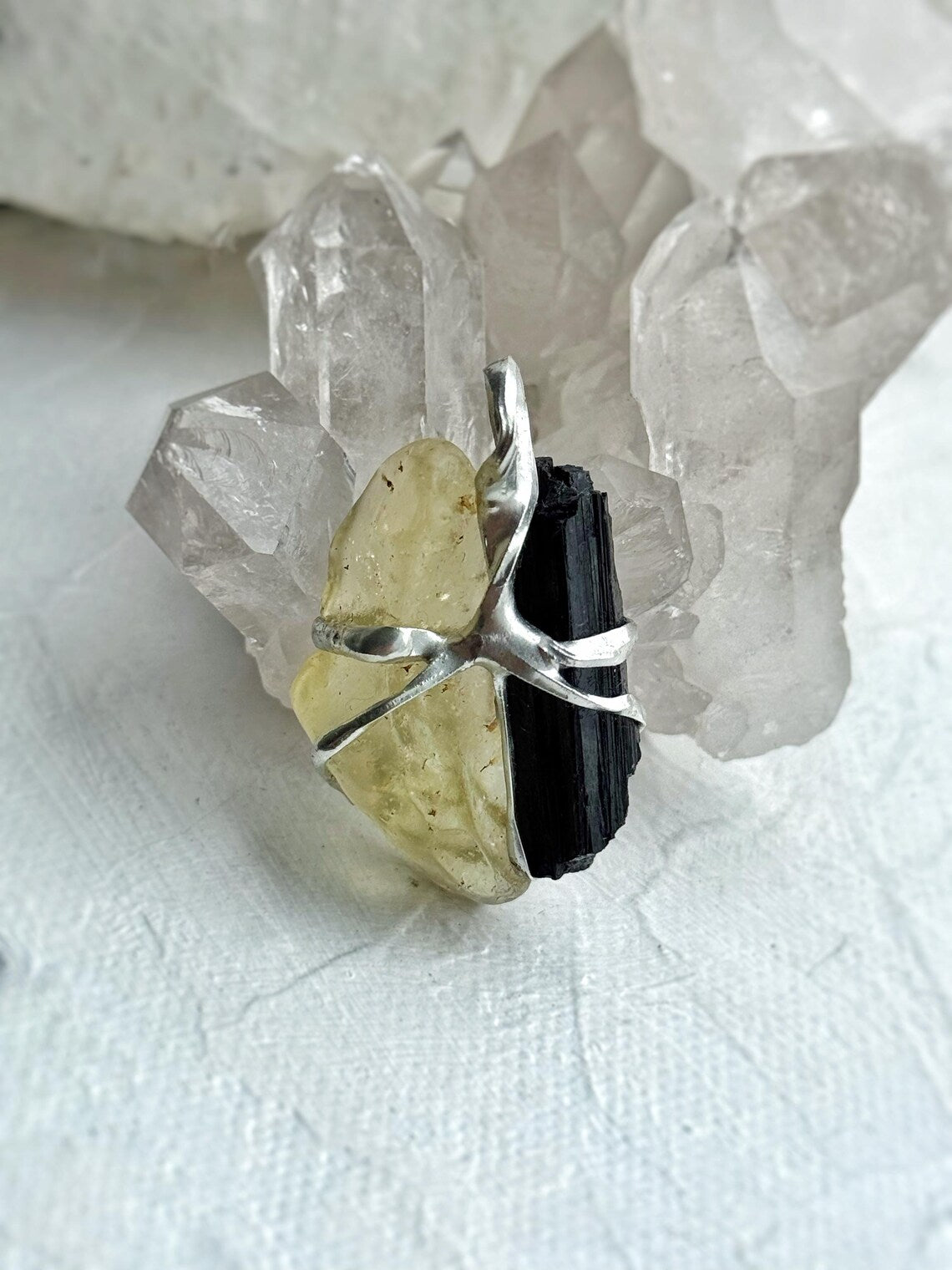 Libyan Desert Glass & Black Tourmaline Pendant