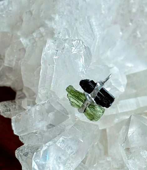 Moldavite & Black Tourmaline Pendant, Ločenice, 1.15g