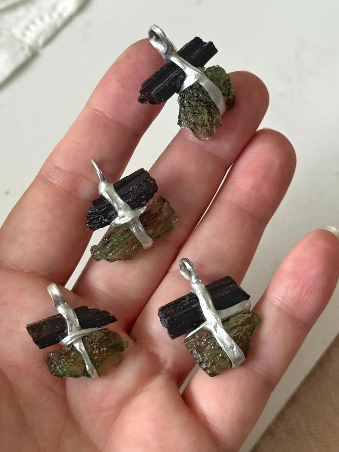 Moldavite & Black Tourmaline Pendant, Ločenice, 1.15g