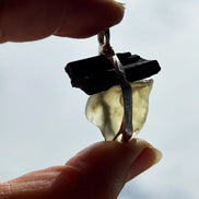 Libyan Desert Glass & Black Tourmaline Pendant