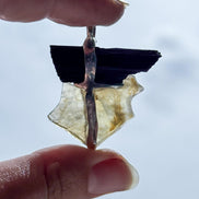 Libyan Desert Glass & Black Tourmaline Pendant